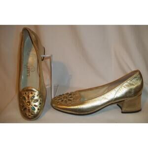 Vintage CAPRICE Gold Metallic Rhinestone Detail Pumps Shoes 5 M